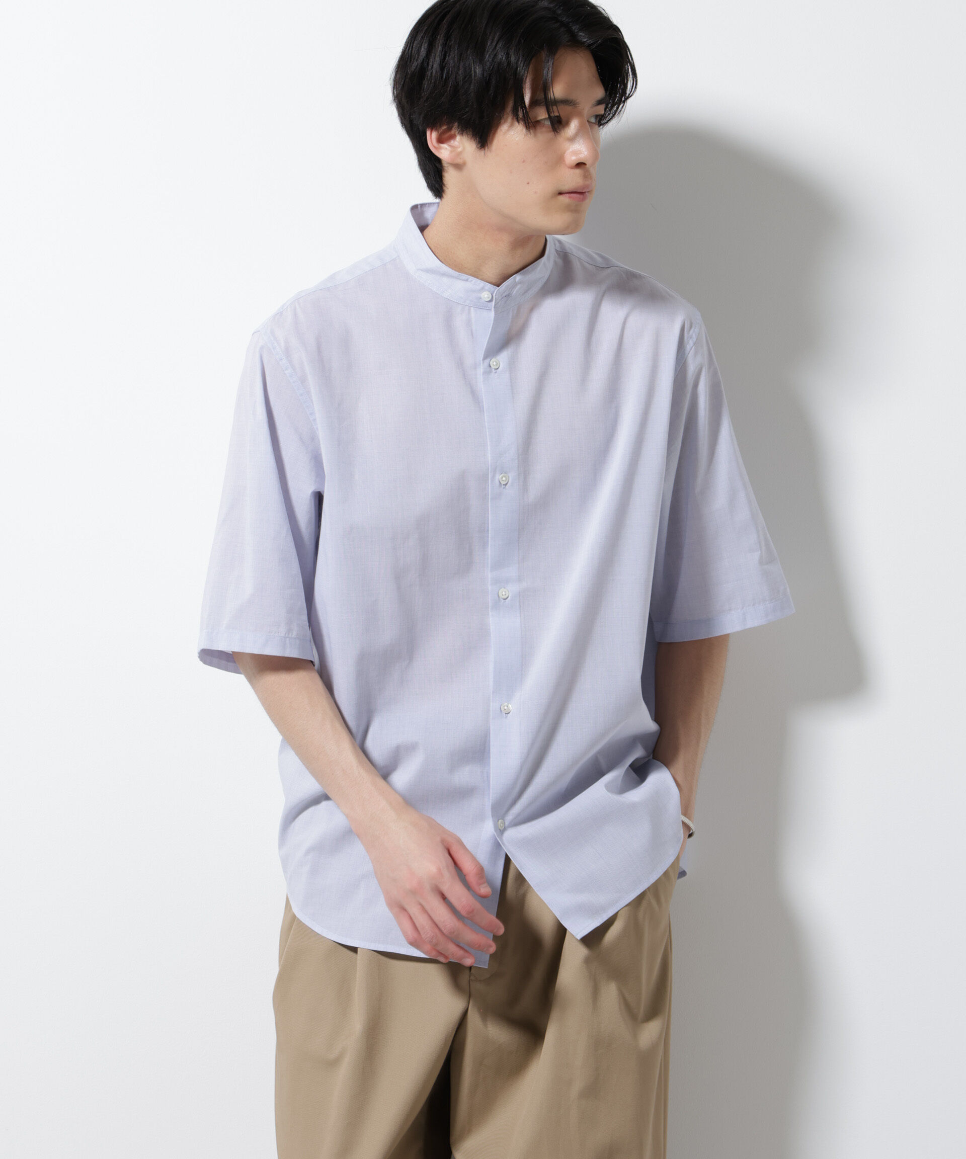 nano･universe「TEXBRID(R)バンドカラーシャツ 半袖」|シャツ・ブラウス|L.ブルー1