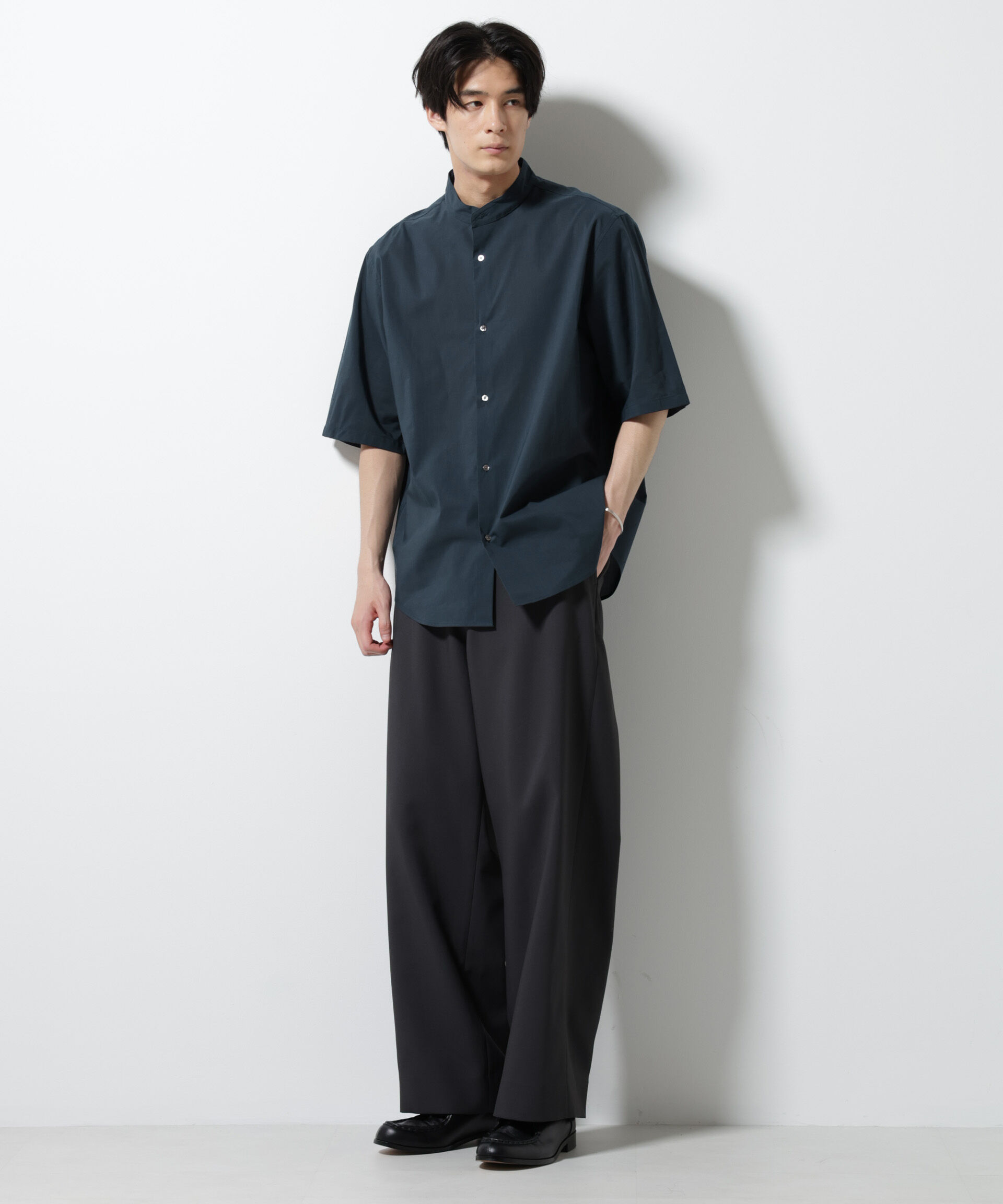 nano･universe「TEXBRID(R)バンドカラーシャツ 半袖」|シャツ・ブラウス|