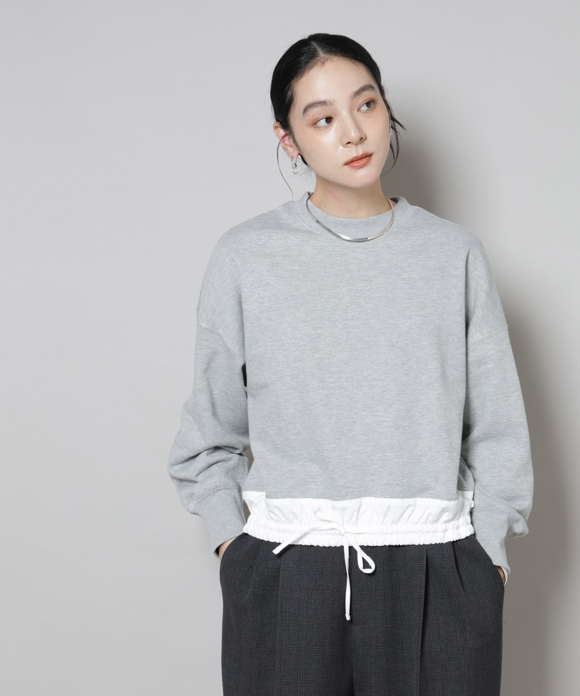 nano･universe「ブロード切替クルーネック裏毛トップス」|Tシャツ・カットソー|