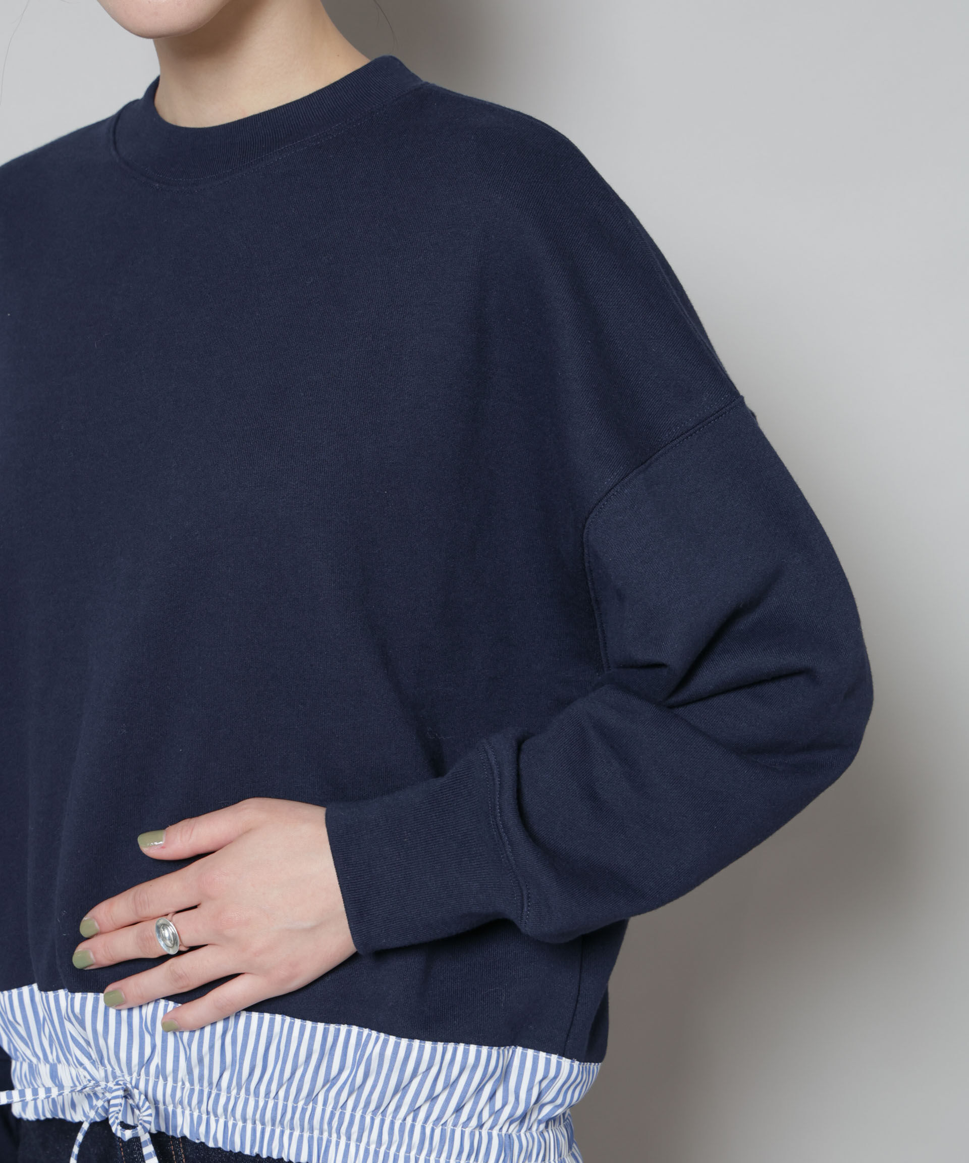 nano･universe「ブロード切替クルーネック裏毛トップス」|Tシャツ・カットソー|