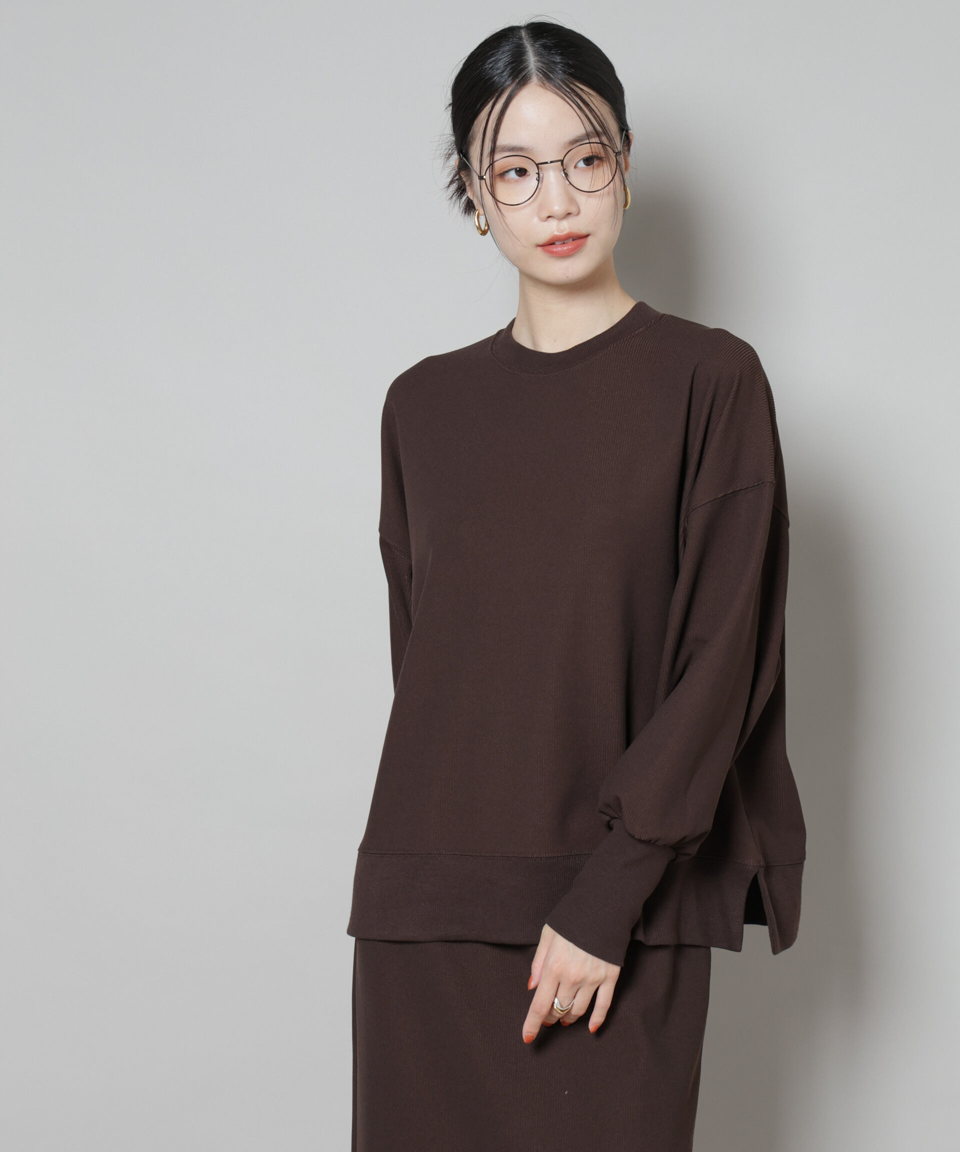 nano･universe「サカリバカットワイドクルーネックトップス(セットアップ可)」|Tシャツ・カットソー|ブラウン