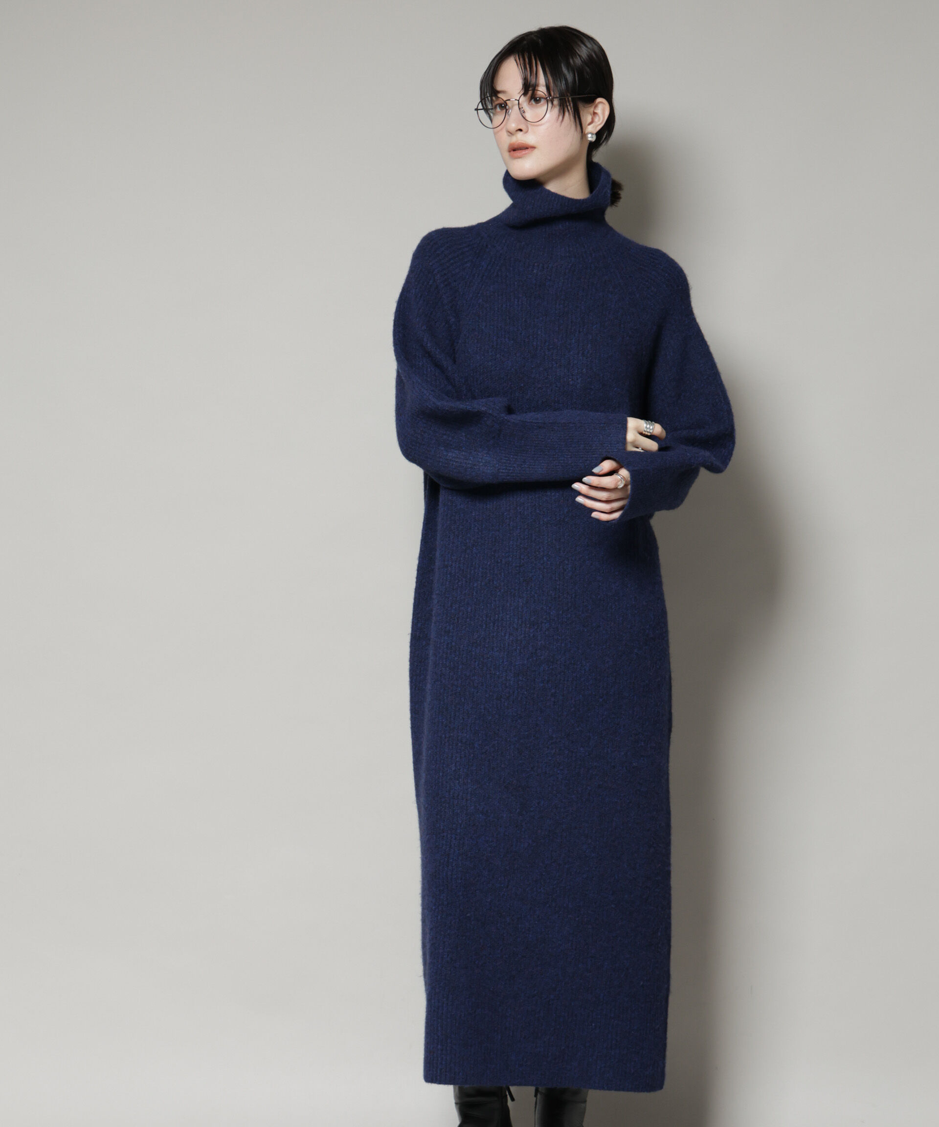 nano･universe「エアリーヤーン畦編タートルニットマキシワンピース」|ワンピース|