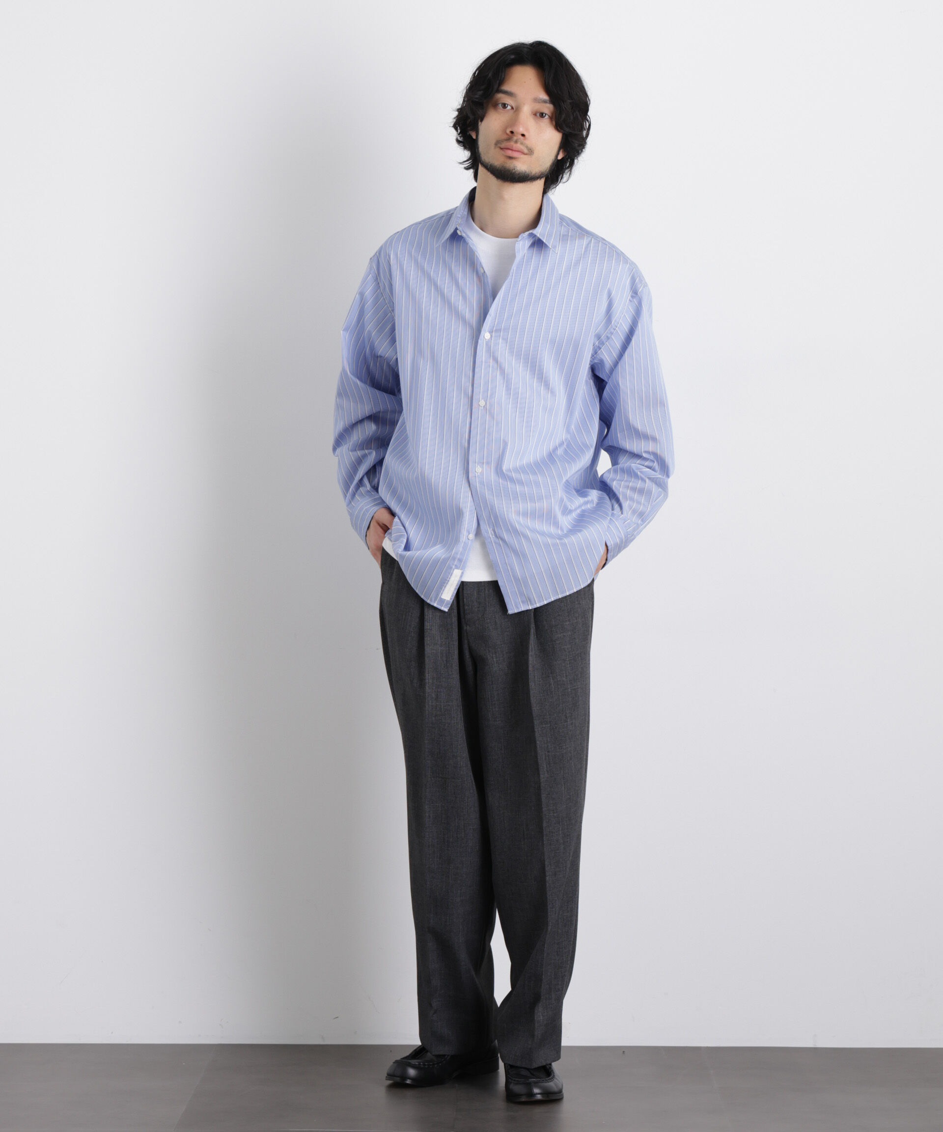 nano･universe「「OtoNANO」大人のワイドシャツレギュラーカラーストライプ長袖」|シャツ・ブラウス|