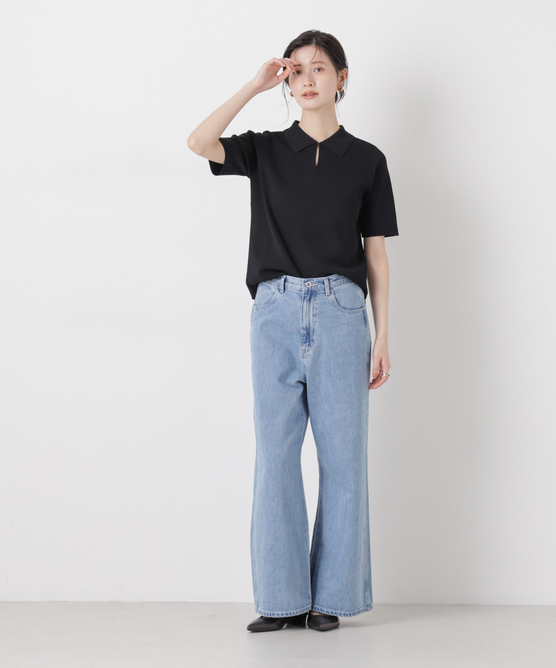 nano･universe「洗濯機洗い可UVカット接触冷感衿付き半袖ポロニット」|ニット・セーター|