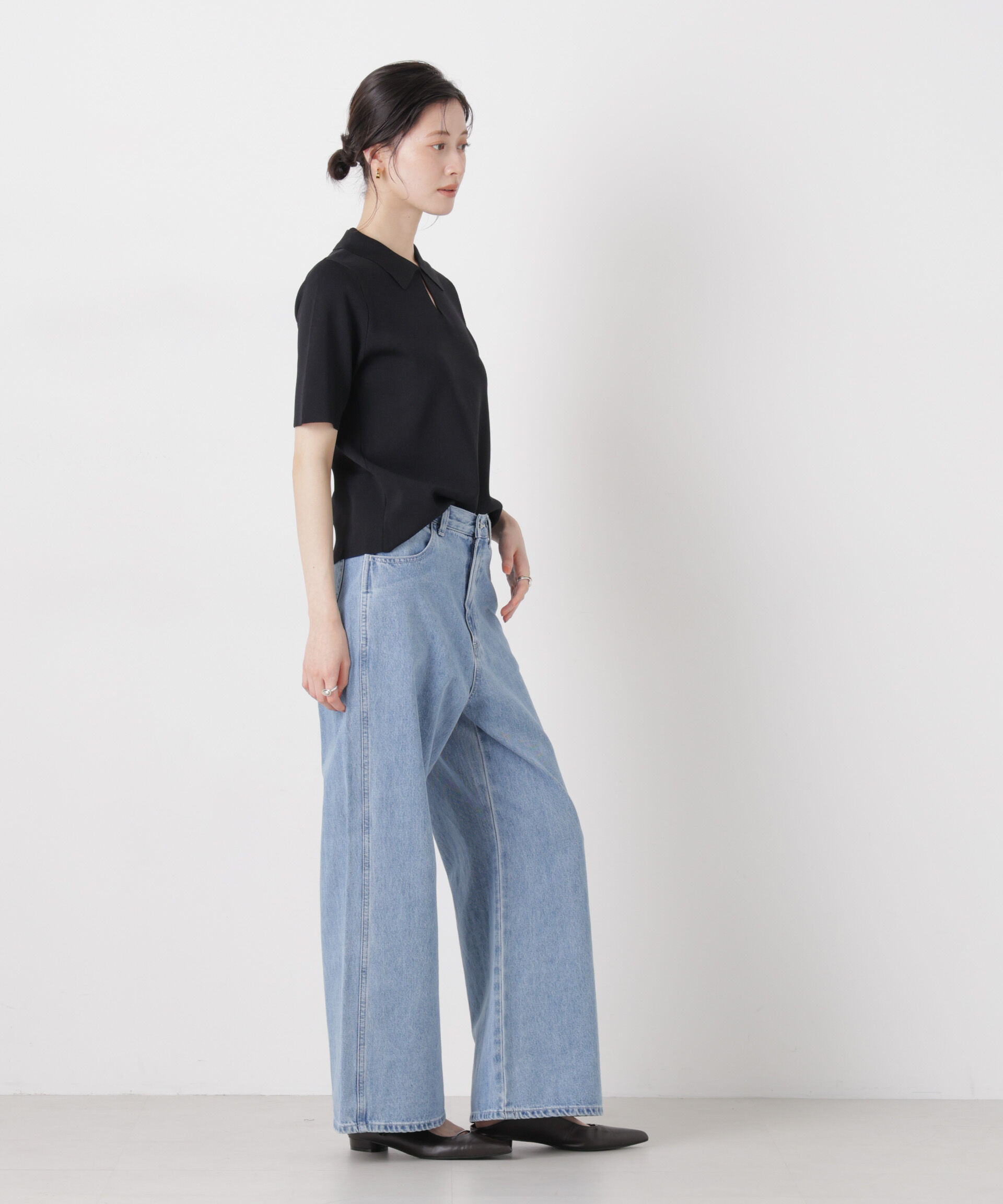 nano･universe「洗濯機洗い可UVカット接触冷感衿付き半袖ポロニット」|ニット・セーター|