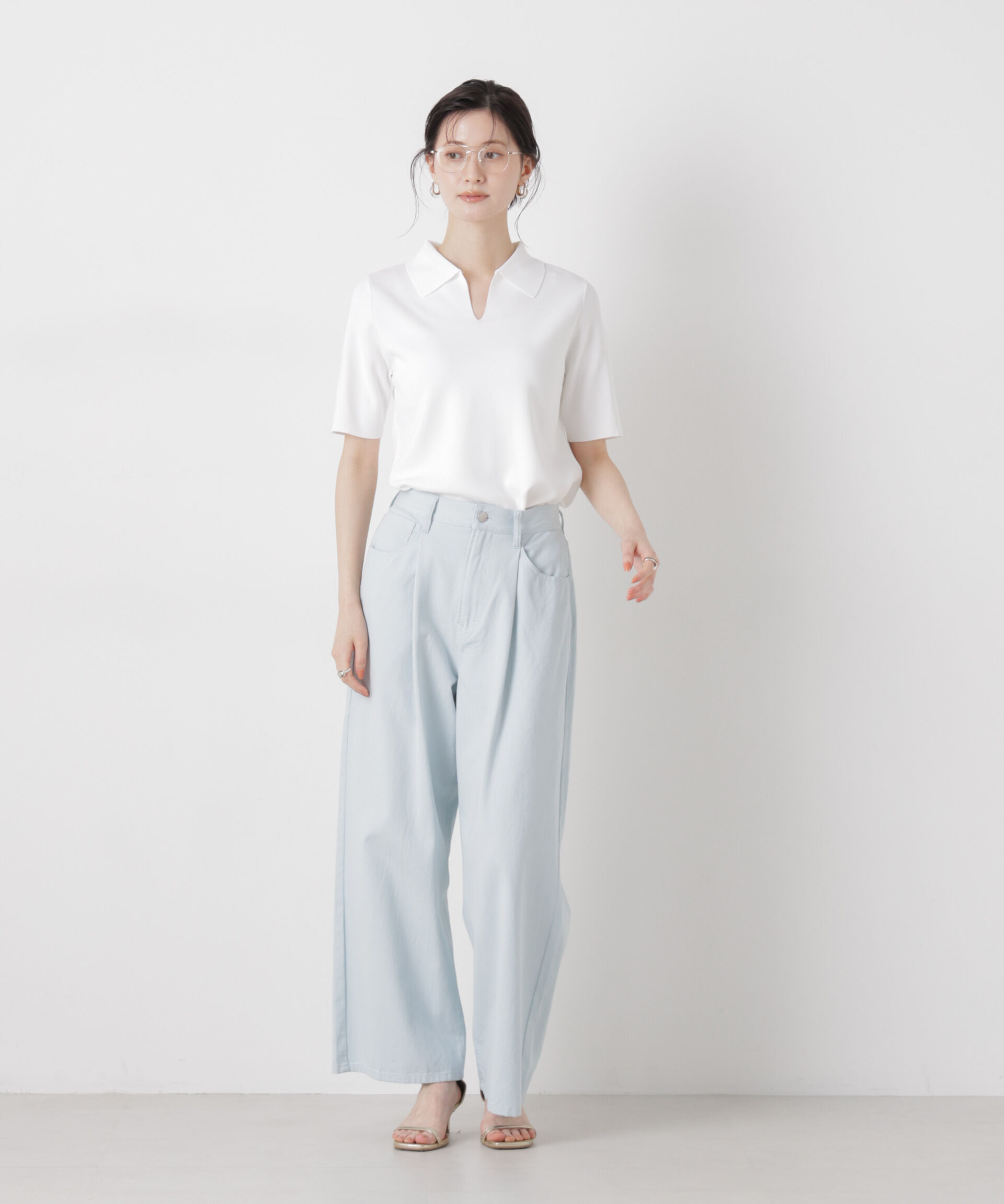 nano･universe「洗濯機洗い可UVカット接触冷感衿付き半袖ポロニット」|ニット・セーター|