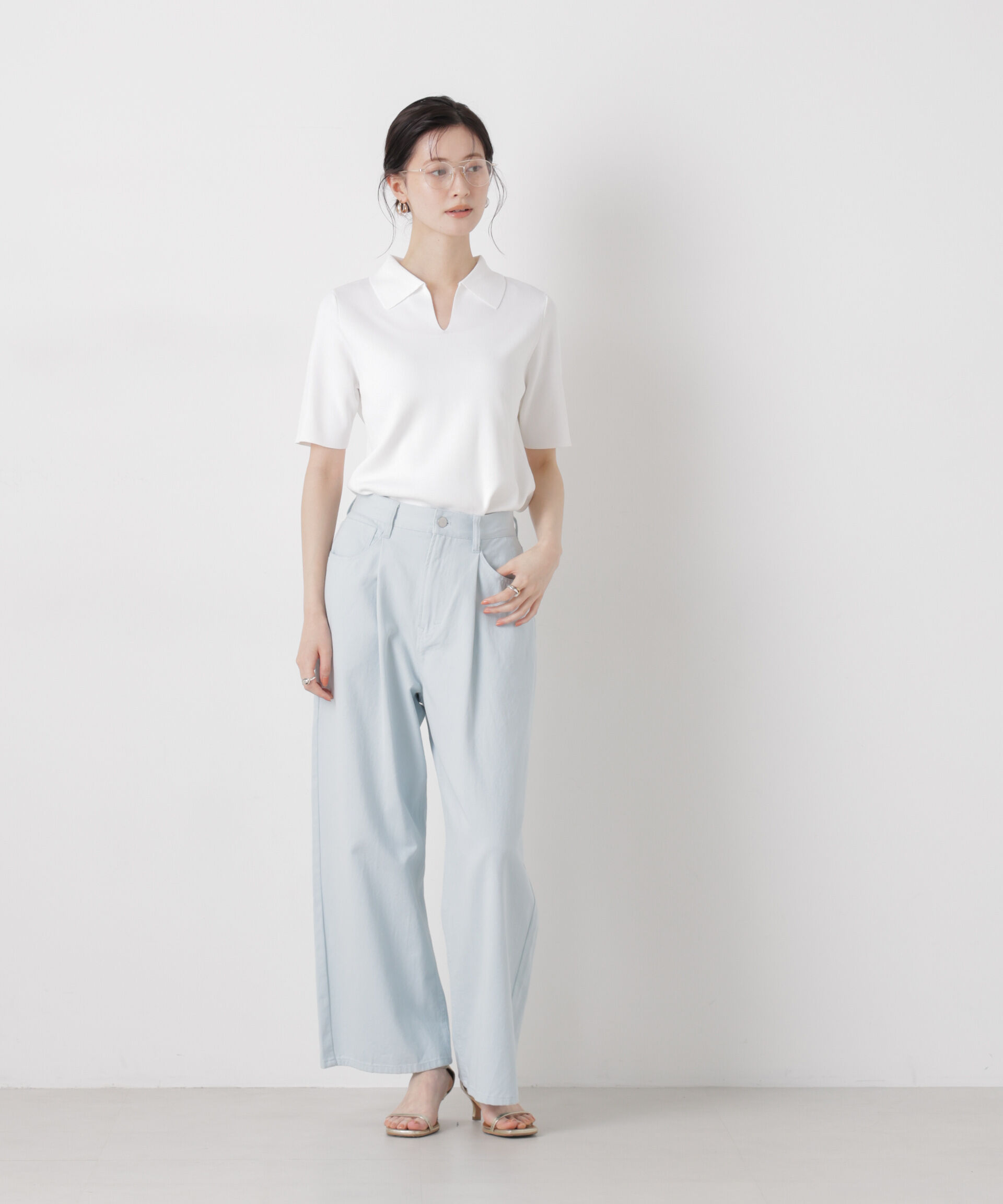 nano･universe「洗濯機洗い可UVカット接触冷感衿付き半袖ポロニット」|ニット・セーター|