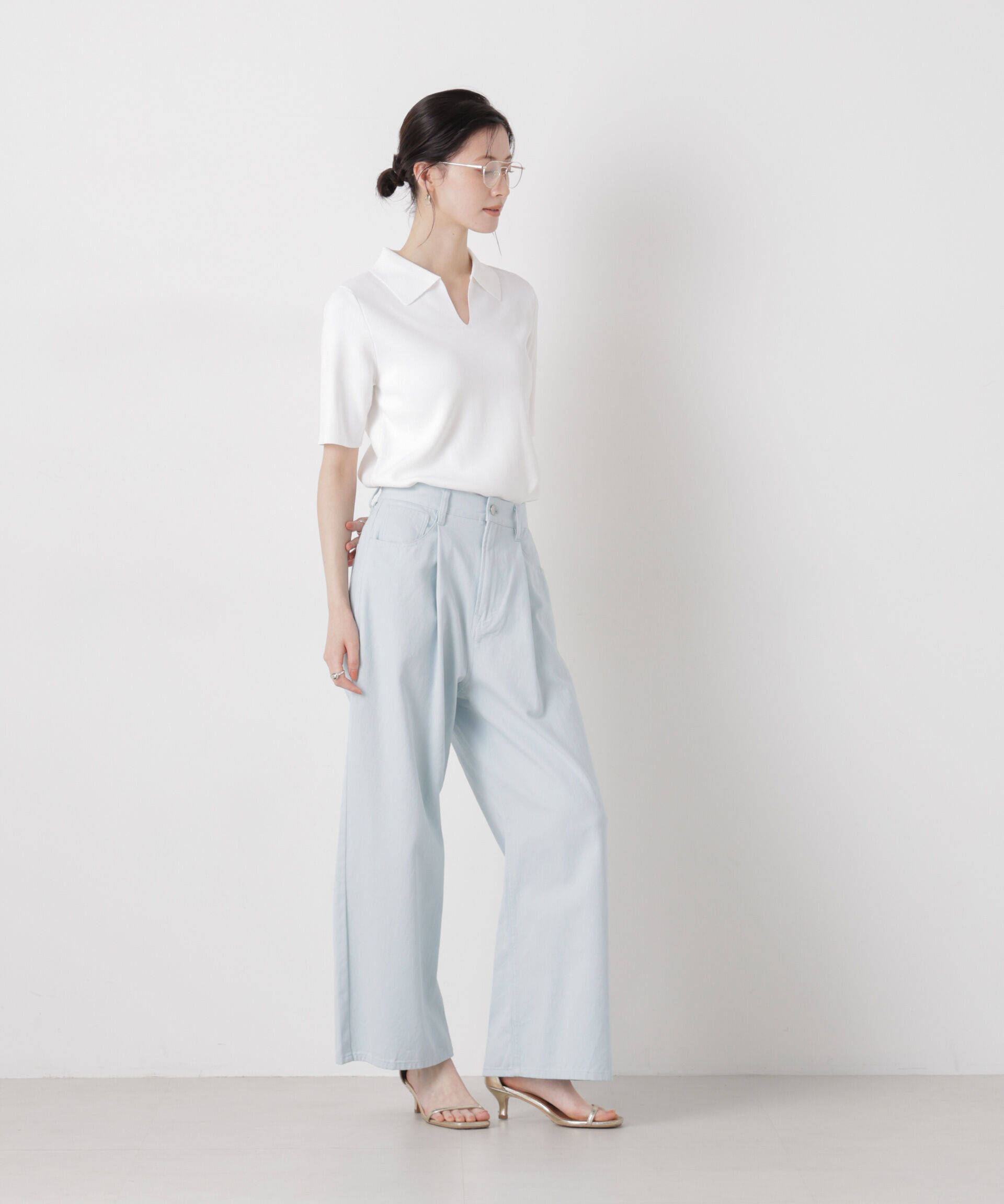 nano･universe「洗濯機洗い可UVカット接触冷感衿付き半袖ポロニット」|ニット・セーター|