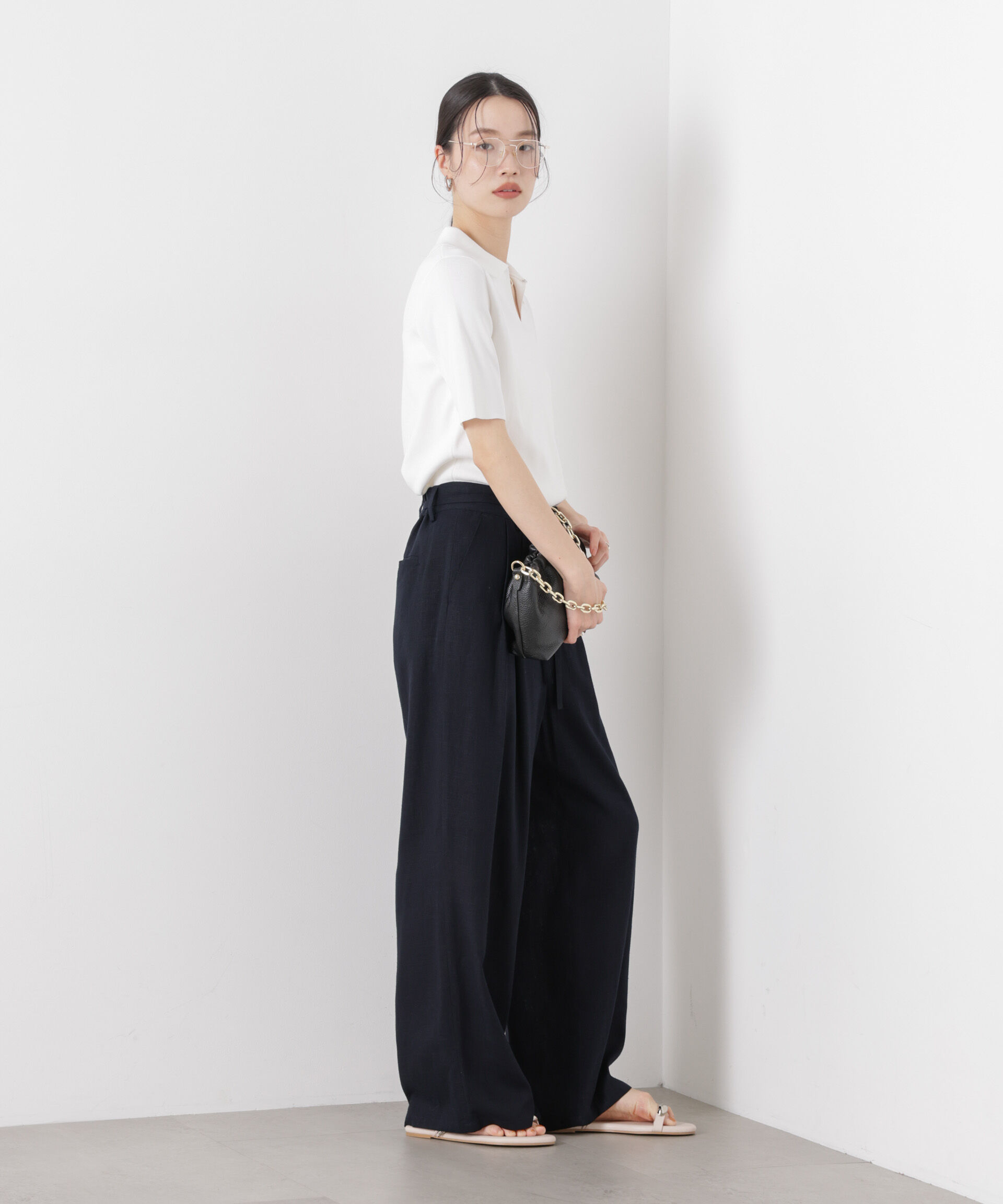 nano･universe「洗濯機洗い可UVカット接触冷感衿付き半袖ポロニット」|ニット・セーター|