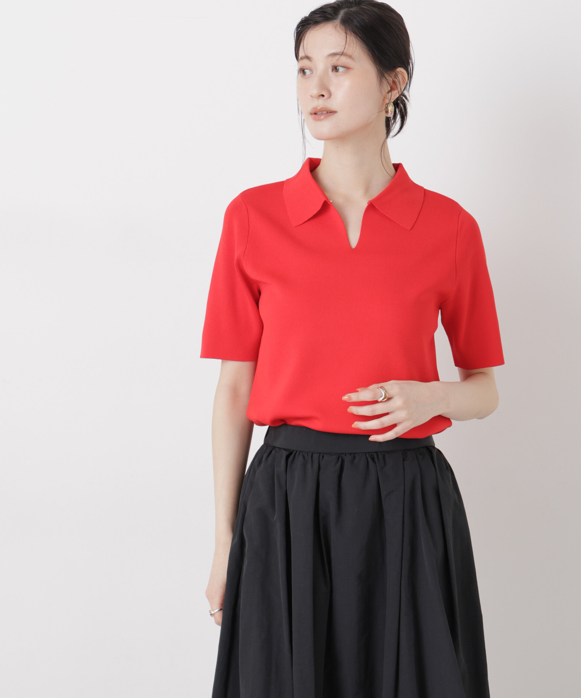 nano･universe「洗濯機洗い可UVカット接触冷感衿付き半袖ポロニット」|ニット・セーター|