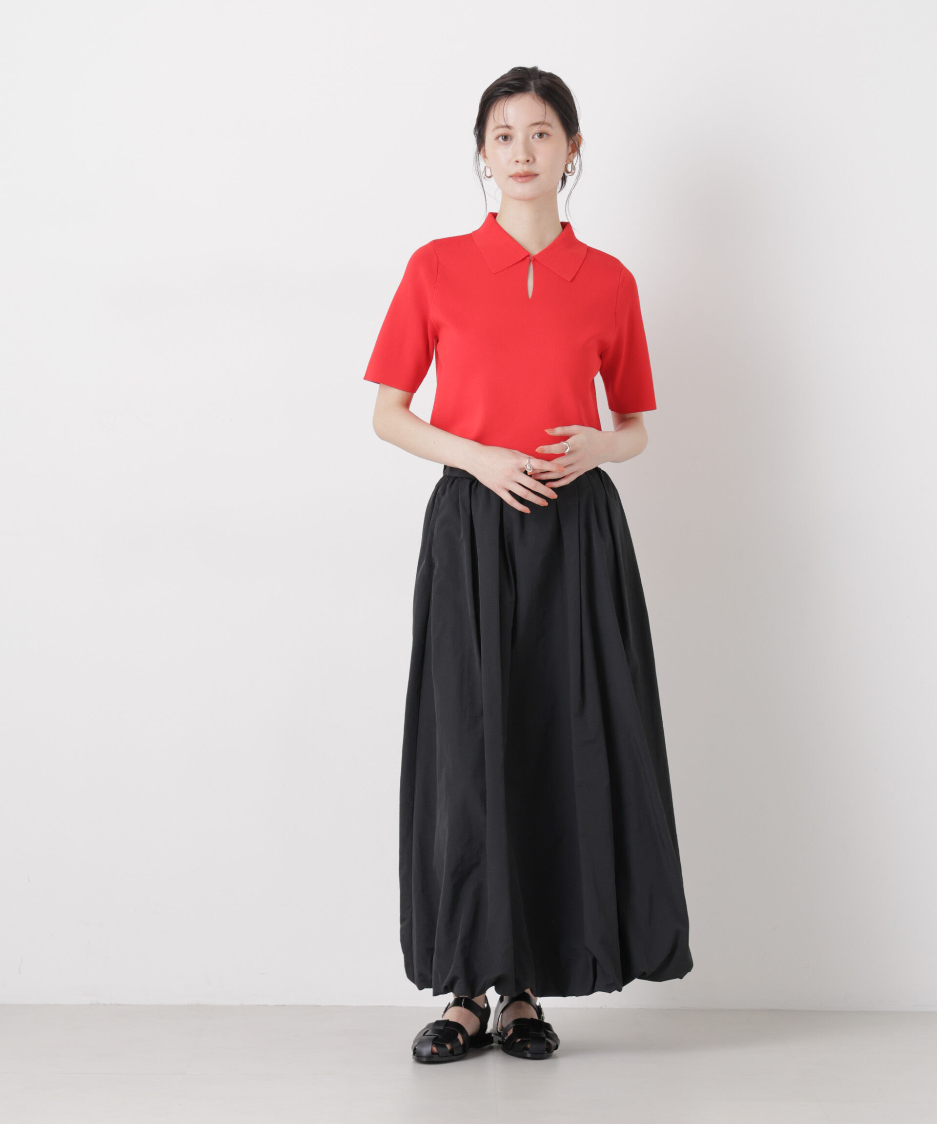 nano･universe「洗濯機洗い可UVカット接触冷感衿付き半袖ポロニット」|ニット・セーター|