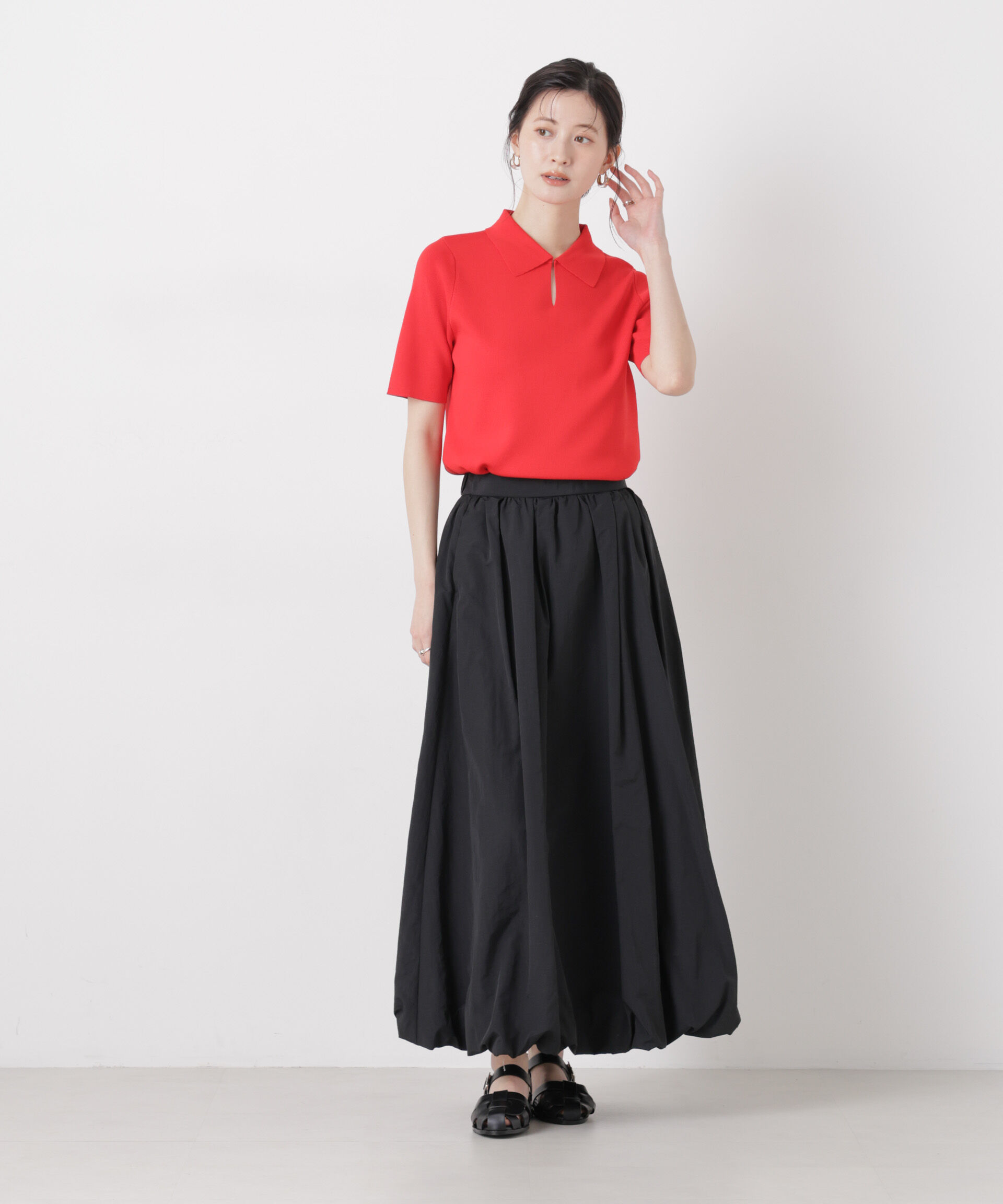 nano･universe「洗濯機洗い可UVカット接触冷感衿付き半袖ポロニット」|ニット・セーター|