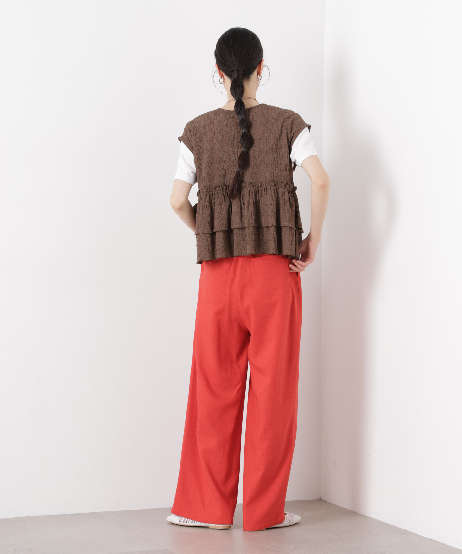 nano･universe「多機能リネン混リボンベルト付タックワイドパンツ(セットアップ可)」|チノ|