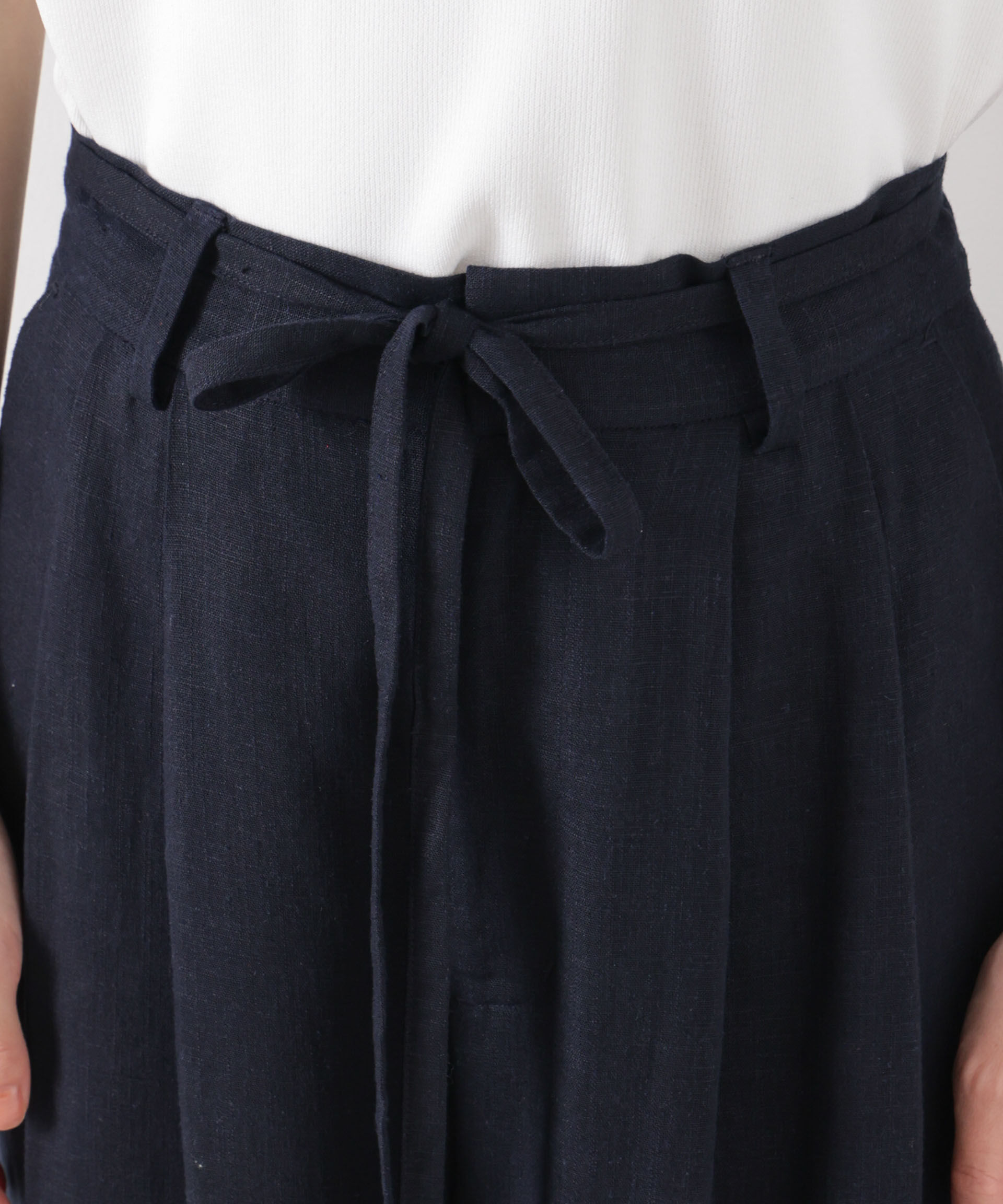 nano･universe「多機能リネン混リボンベルト付タックワイドパンツ(セットアップ可)」|チノ|