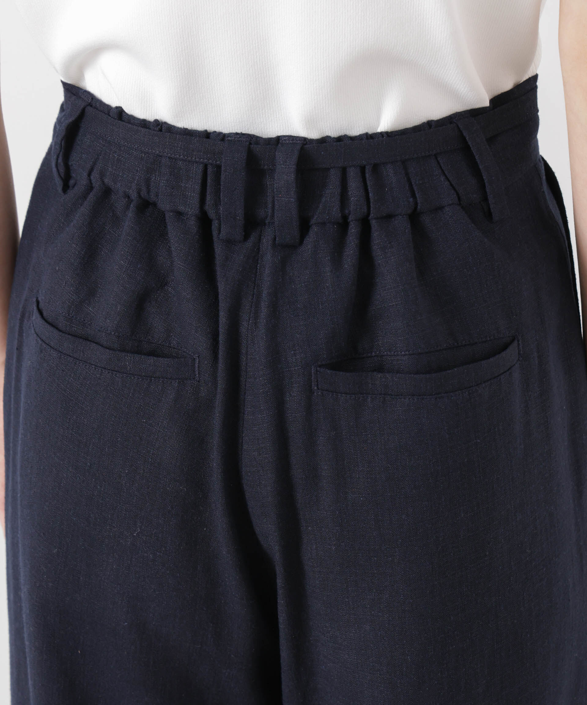 nano･universe「多機能リネン混リボンベルト付タックワイドパンツ(セットアップ可)」|チノ|