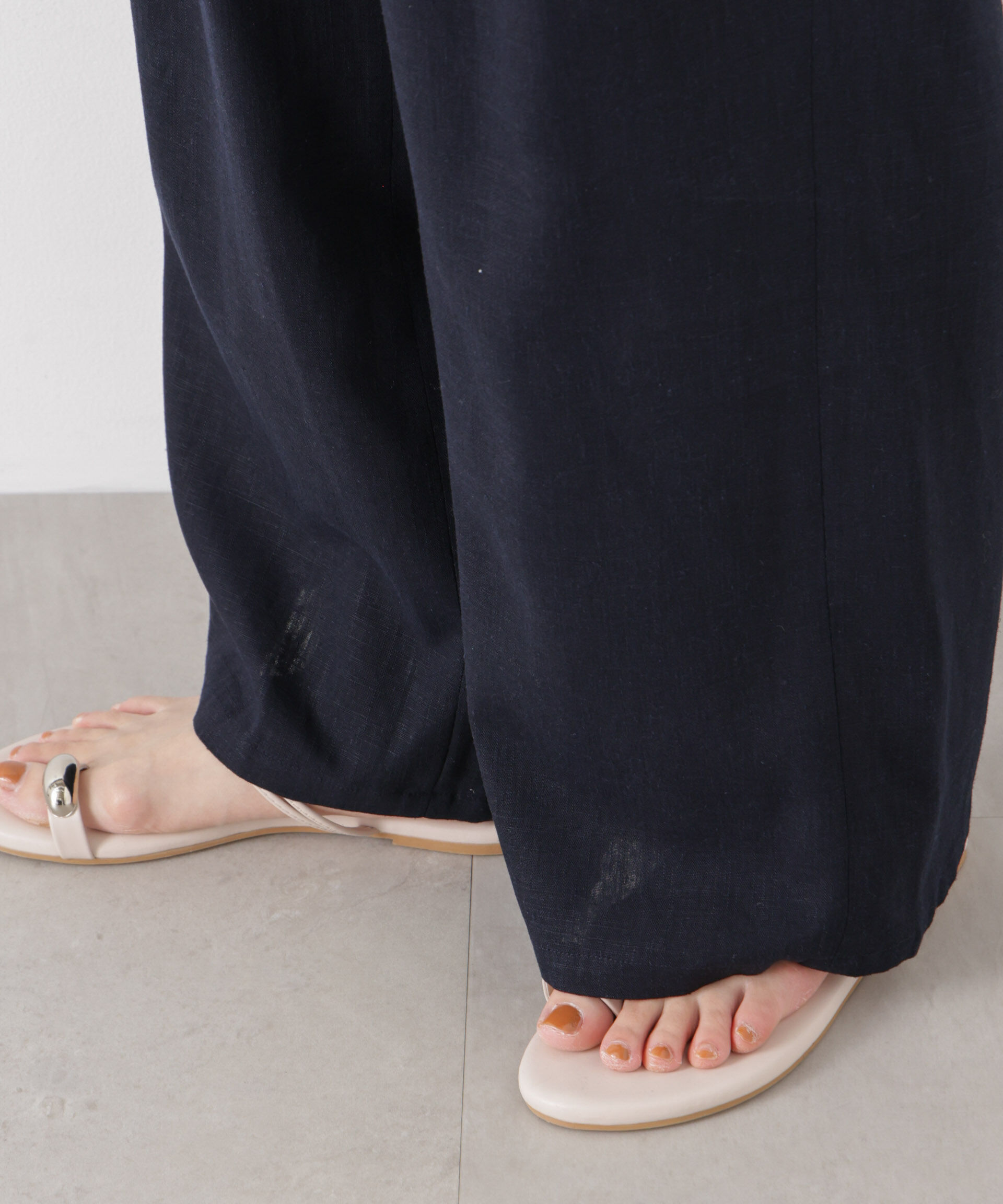 nano･universe「多機能リネン混リボンベルト付タックワイドパンツ(セットアップ可)」|チノ|