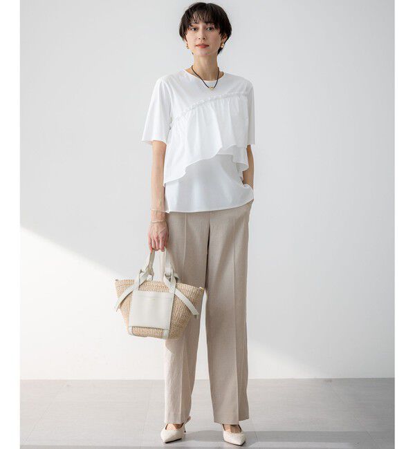 23区「【汗じみ防止/洗える】ランダムフリルジャージー ドッキング カットソー」|Tシャツ・カットソー|