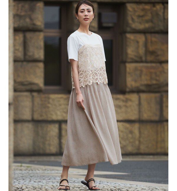 23区「【好評につき新色追加/汗じみ防止】エンブロイダリージャージー レースキャミソール付き カットソー」|Tシャツ・カットソー|