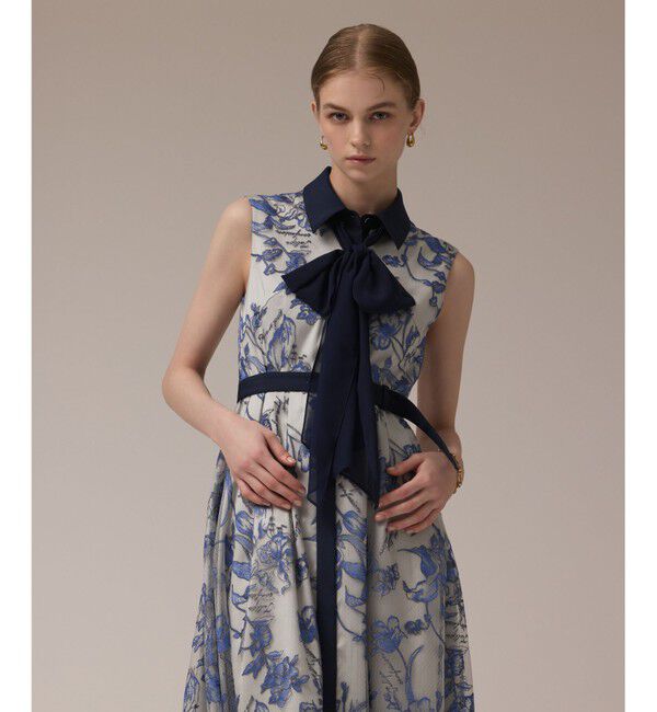 GRACE CONTINENTAL「フラワー刺繍ボウタイドレス」|ドレス|