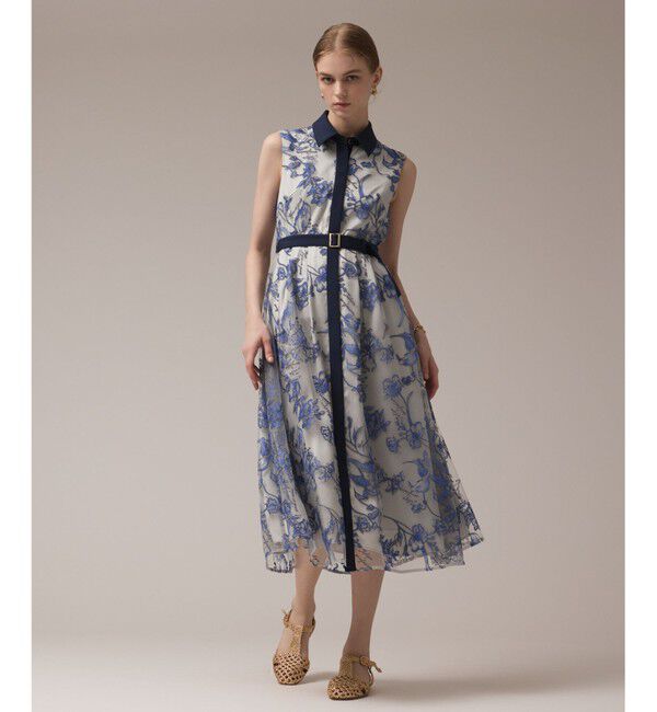 GRACE CONTINENTAL「フラワー刺繍ボウタイドレス」|ドレス|