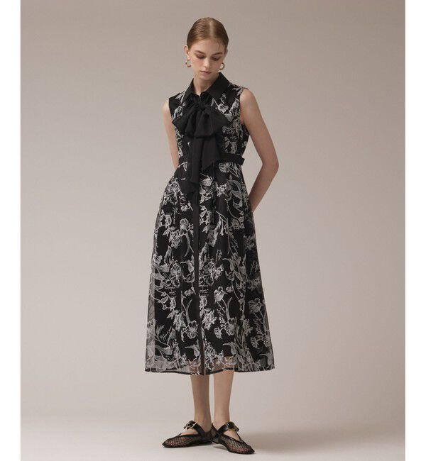 GRACE CONTINENTAL「フラワー刺繍ボウタイドレス」|ドレス|ブラック