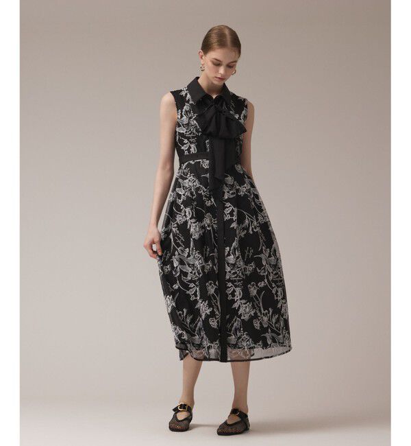 GRACE CONTINENTAL「フラワー刺繍ボウタイドレス」|ドレス|