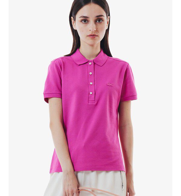 LACOSTE「スリムフィット ストレッチコットンピケポロシャツ（半袖）」|ポロシャツ|フューシャピンク