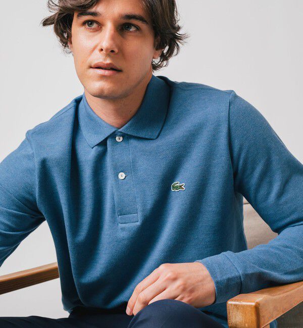 LACOSTE「長袖 リブ メランジカラ-ポロシャツ L1313 （杢・長袖)」|ポロシャツ|スカイブルー