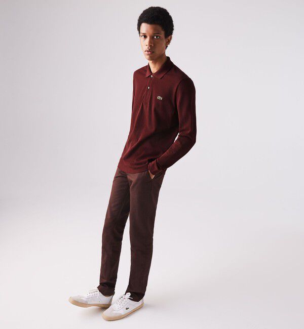 LACOSTE「長袖 リブ メランジカラ-ポロシャツ L1313 （杢・長袖)」|ポロシャツ|マルーン
