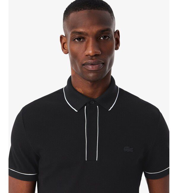 LACOSTE「オーガニックコットン ストレッチ鹿の子 配色パイピング比翼ポロシャツ」|ポロシャツ|