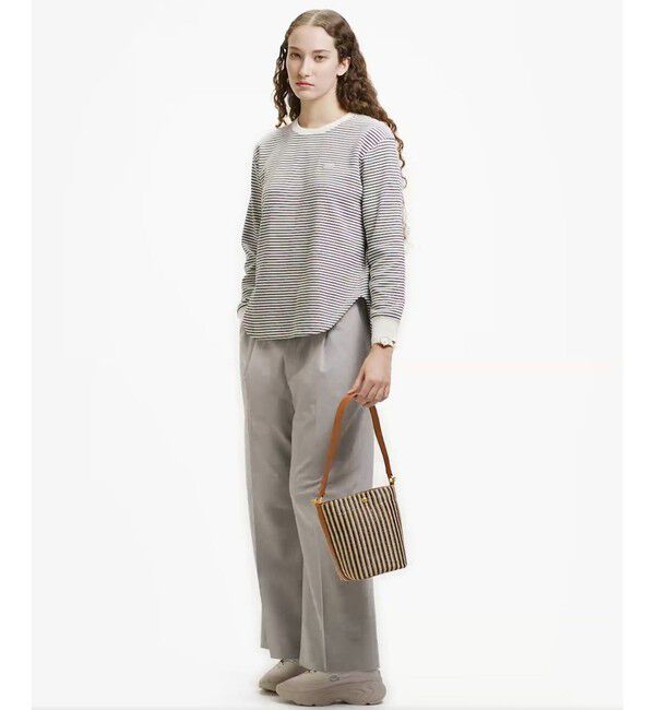 LACOSTE「ラウンドヘム 配色リブカラー ワッフルボーダーロングスリーブTシャツ」|Tシャツ・カットソー|