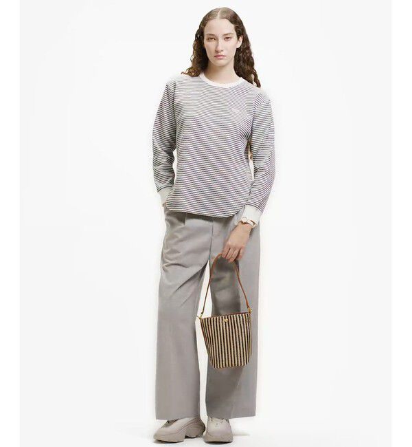 LACOSTE「ラウンドヘム 配色リブカラー ワッフルボーダーロングスリーブTシャツ」|Tシャツ・カットソー|