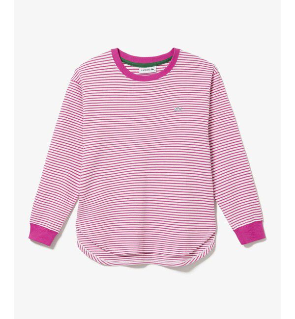 LACOSTE「ラウンドヘム 配色リブカラー ワッフルボーダーロングスリーブTシャツ」|Tシャツ・カットソー|