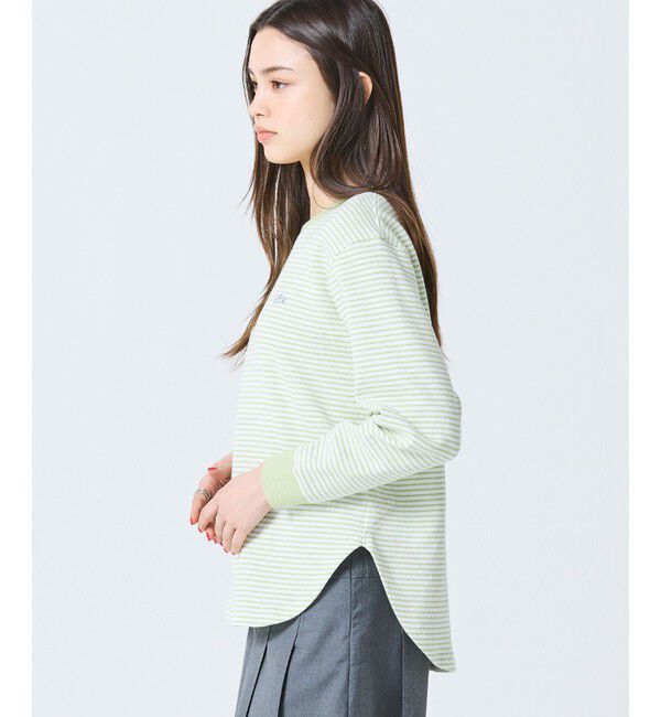 LACOSTE「ラウンドヘム 配色リブカラー ワッフルボーダーロングスリーブTシャツ」|Tシャツ・カットソー|