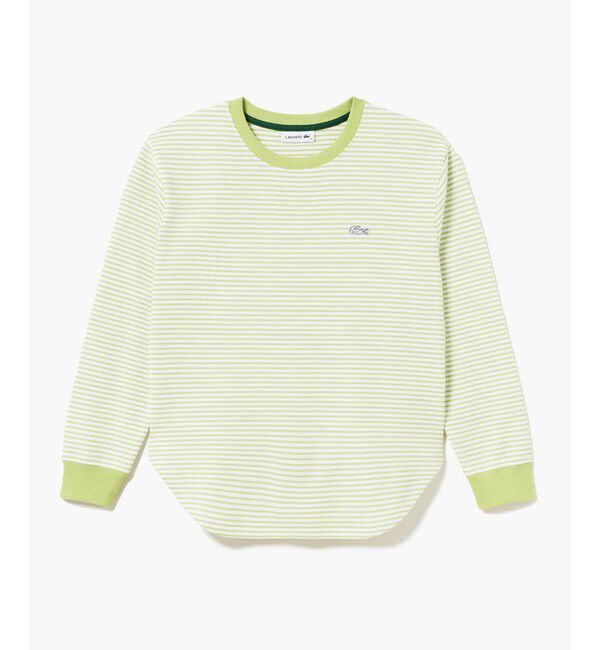 LACOSTE「ラウンドヘム 配色リブカラー ワッフルボーダーロングスリーブTシャツ」|Tシャツ・カットソー|