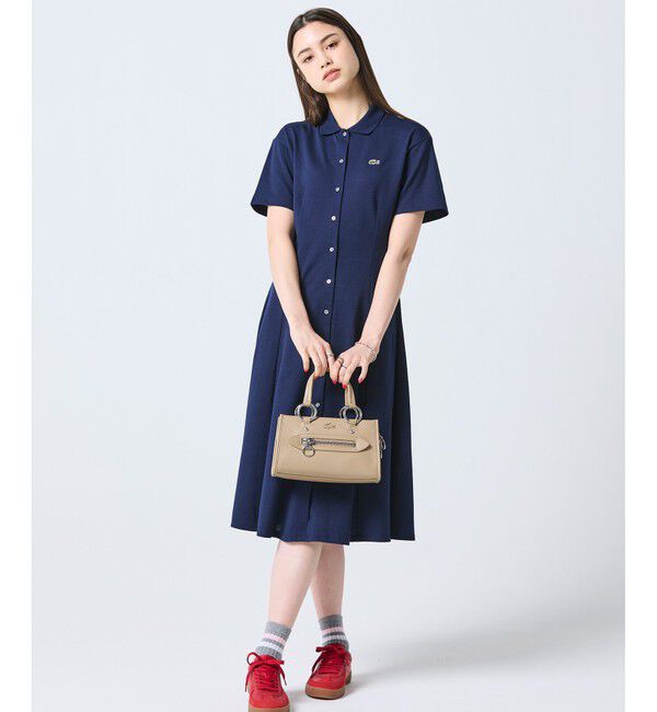 LACOSTE「鹿の子地シャツドレス ドレープフレアワンピース」|ワンピース|