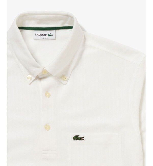 LACOSTE「鹿の子地切り替え同色ストライプボタンダウンポロシャツ」|ポロシャツ|