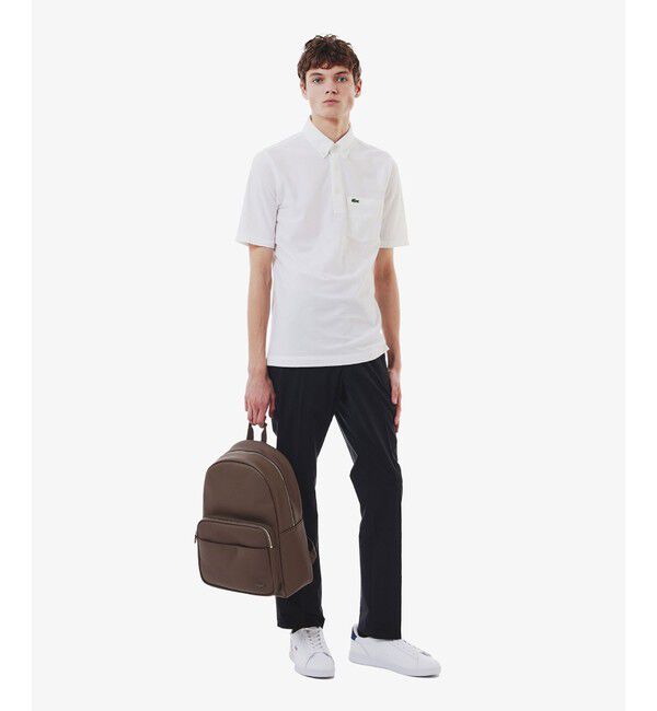 LACOSTE「鹿の子地切り替え同色ストライプボタンダウンポロシャツ」|ポロシャツ|