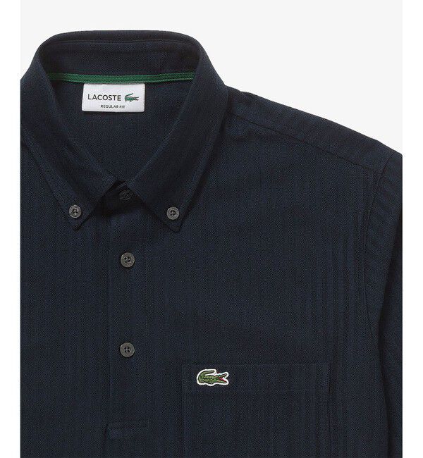 LACOSTE「鹿の子地切り替え同色ストライプボタンダウンポロシャツ」|ポロシャツ|