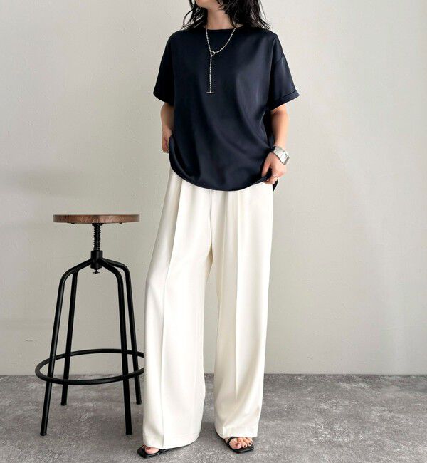 fredy emue「【WEB限定カラーあり】サテン半袖Tシャツブラウス」|シャツ・ブラウス|