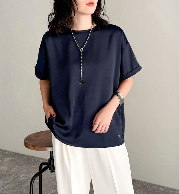 fredy emue「【WEB限定カラーあり】サテン半袖Tシャツブラウス」|シャツ・ブラウス|