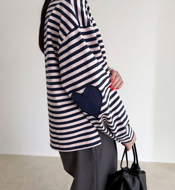 fredy emue「ボーダーハートパッチプルオーバー」|Tシャツ・カットソー|