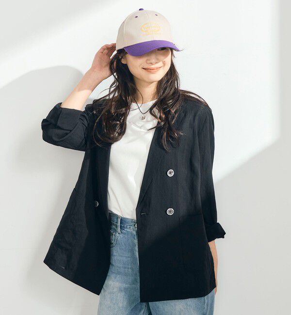 fredy emue「リネン混ライトダブルジャケット」|テーラードジャケット|ブラック