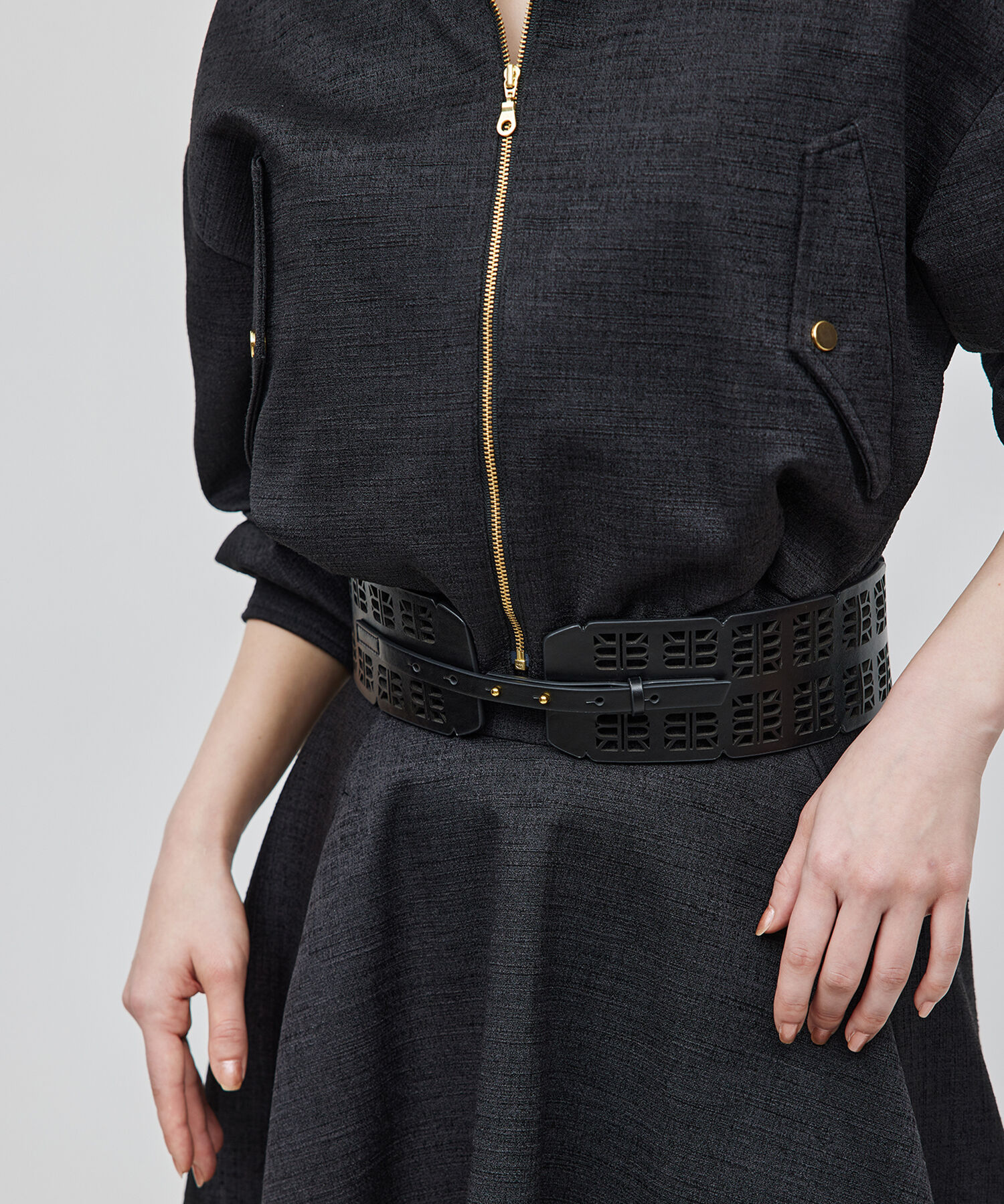 ROP&Eacute;「カッティングデザインワイドベルト」|ベルト|ブラック(01)