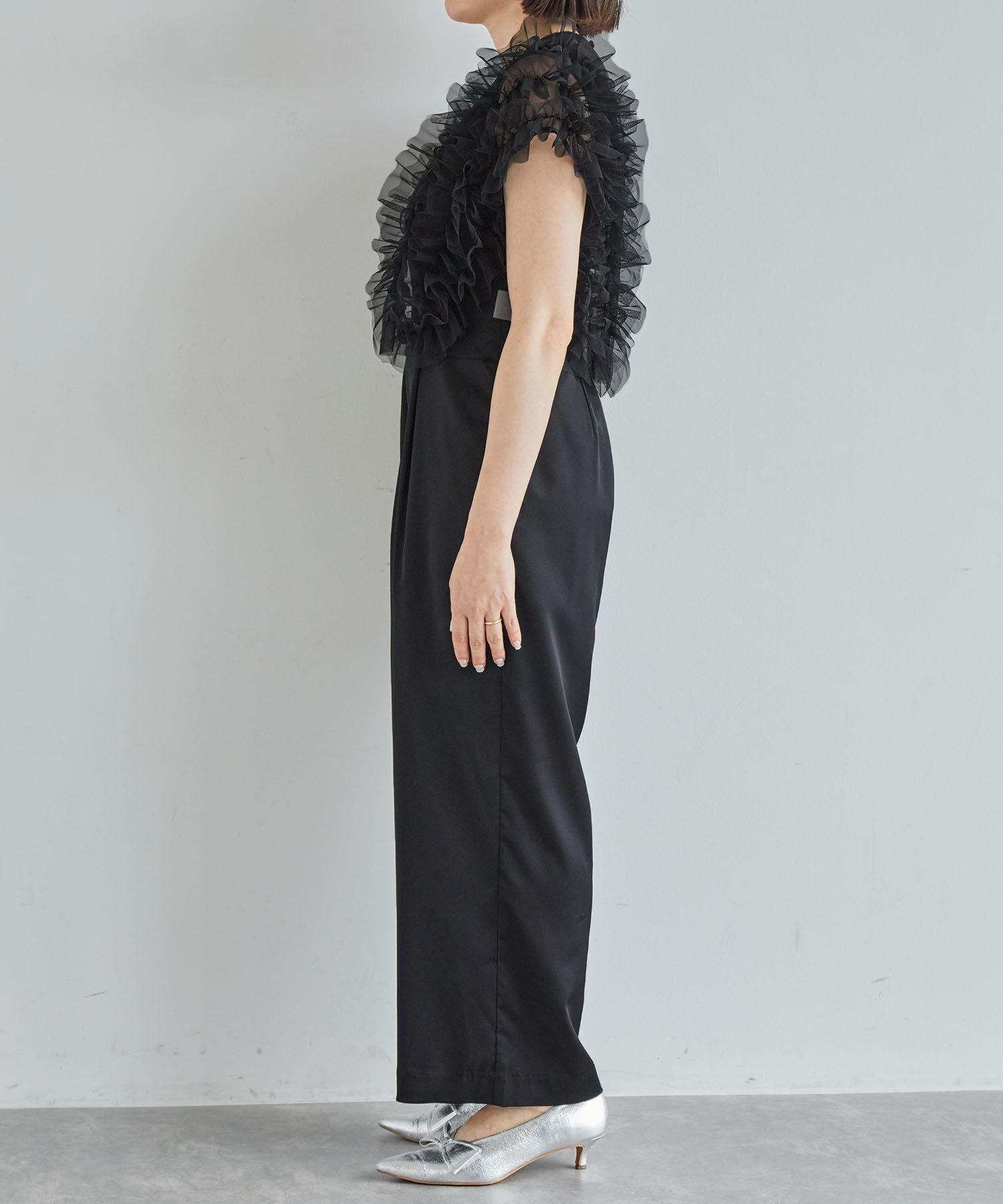 VIS「【VISDRESS】チュールフリルセットオールインワン【低身長向けサイズ有】」|オールインワン|