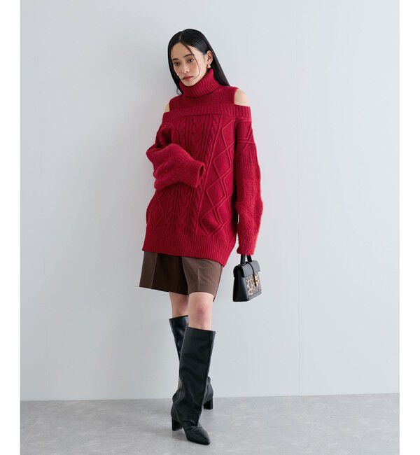 VIS「【洗える】オフショルケーブル編みミニワンピース」|ワンピース|