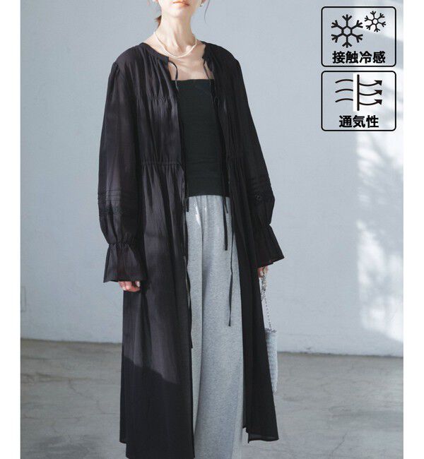 Rope&rsquo;Picnic「【接触冷感・通気性】お着軽シャツシリーズ/綿ボイルガウンワンピース」|ワンピース|ブラック(01)