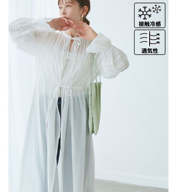 Rope&rsquo;Picnic「【接触冷感・通気性】お着軽シャツシリーズ/綿ボイルガウンワンピース」|ワンピース|オフホワイト(15)