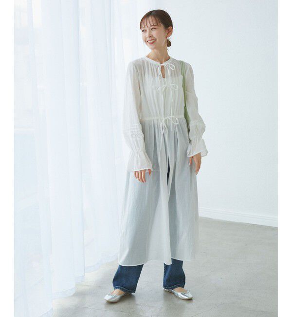 Rope&rsquo;Picnic「【接触冷感・通気性】お着軽シャツシリーズ/綿ボイルガウンワンピース」|ワンピース|