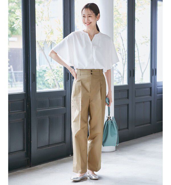 Rope&rsquo;Picnic「【UVカット・接触冷感】タックチノワイドパンツ」|チノ|
